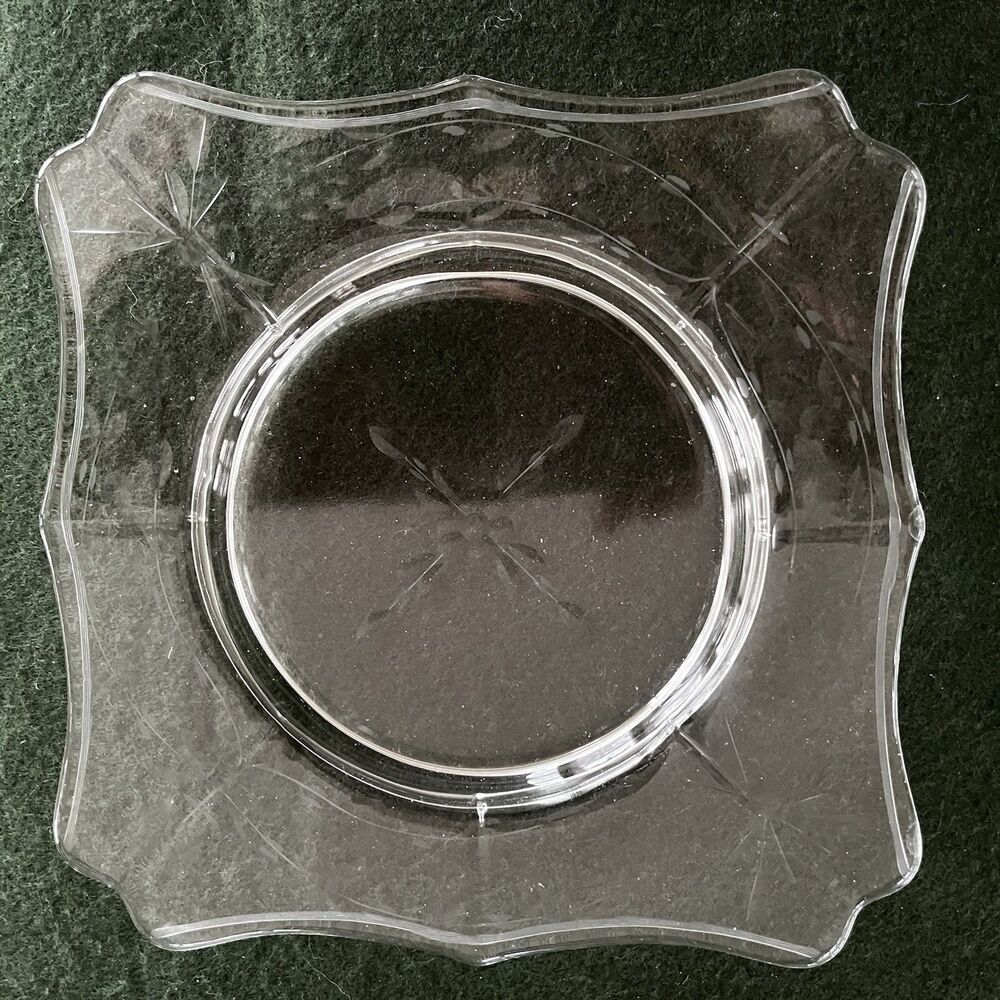 4 Vintage Square Libbey Rock Sharpe Cut Glass Salad or Dessert Plates 7 1/4"